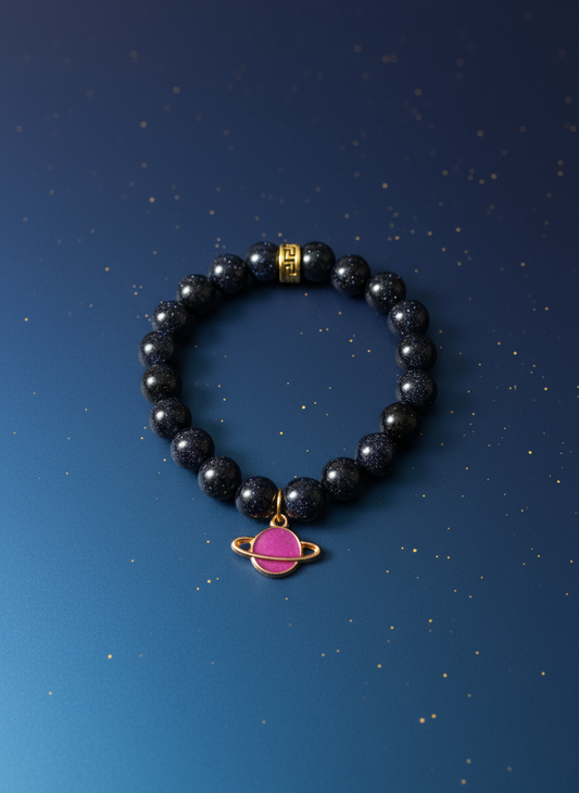 Saturn Blue Goldstone Bracelet - Realistic Clean Style