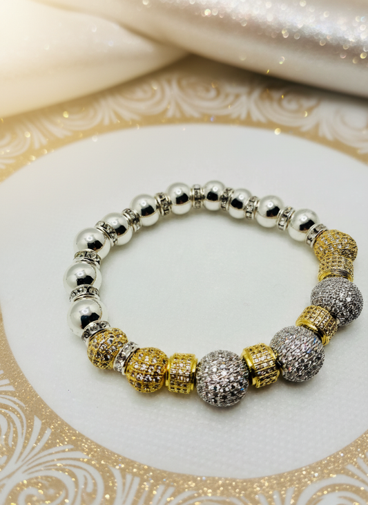 Silver Plated Hematite Gold Silver Cubic Zirconia Bracelet - Enhanced