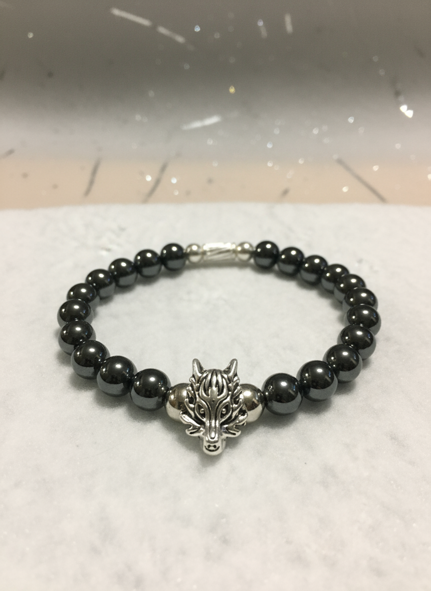 Silver Wolf Charm Bracelet - Realistic Clean Style