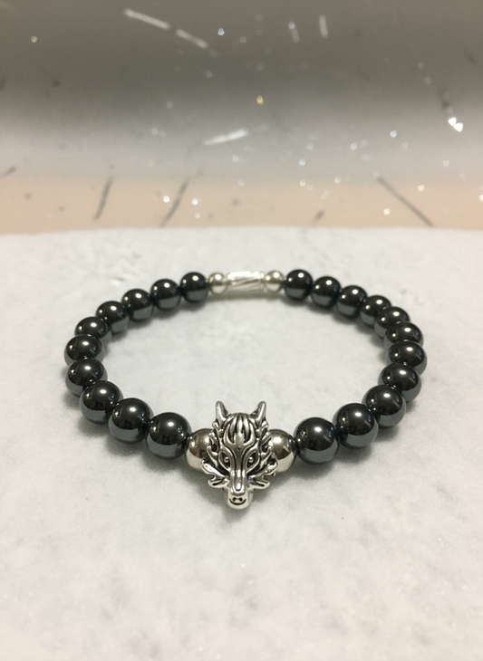 Silver Wolf Charm Bracelet - Realistic Clean Style