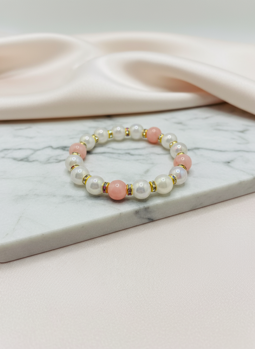 Snow Quartz & Pink Gemstone Bracelet Background