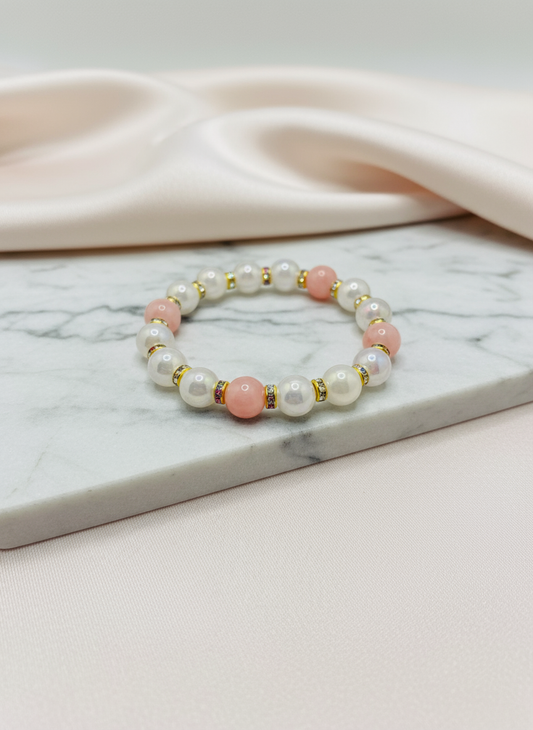 Snow Quartz & Pink Gemstone Bracelet Background
