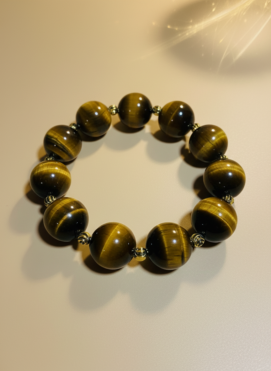 Tigers Eye 16mm Gemstone Gold Spacers Bracelet - Enhanced