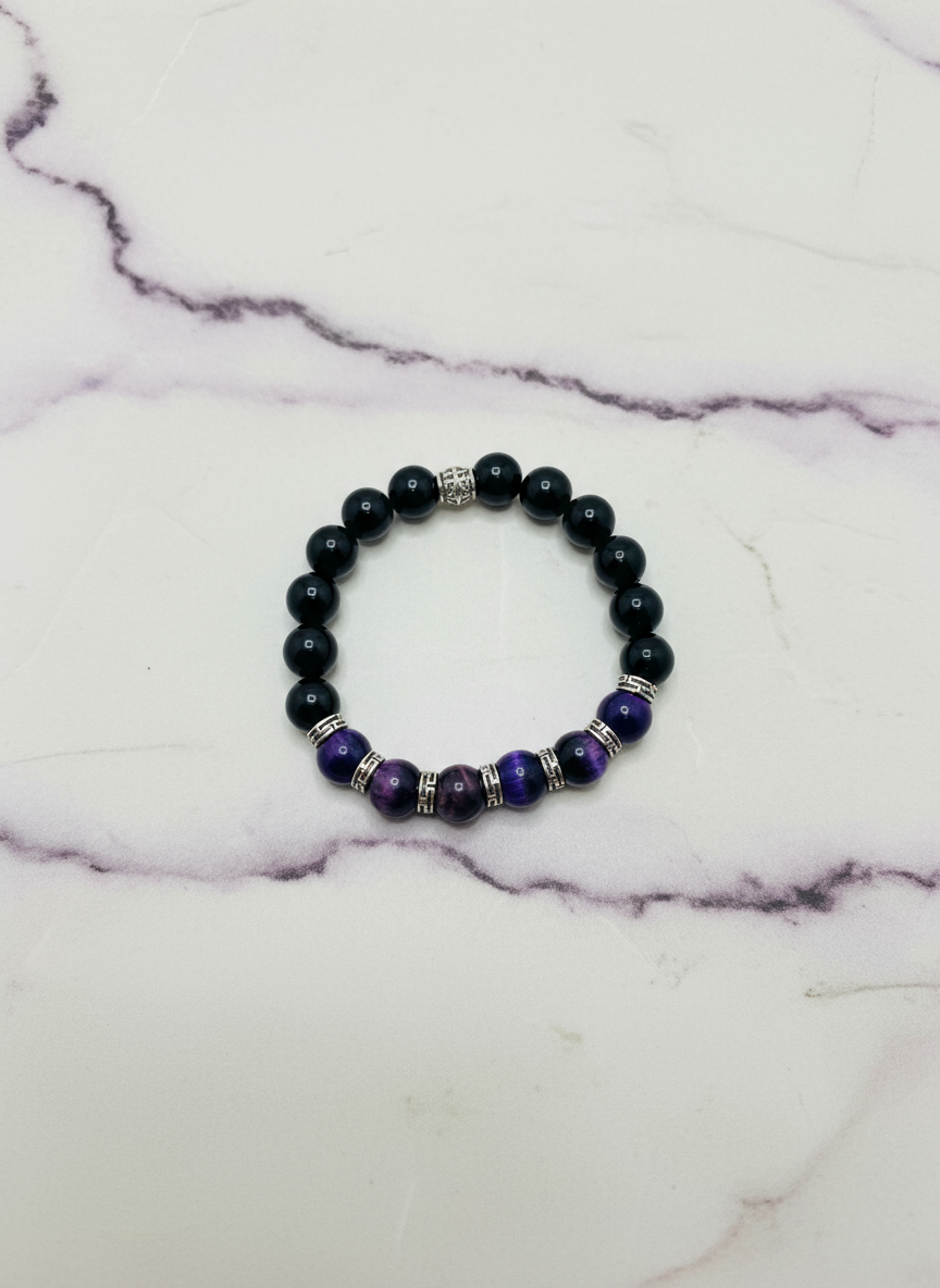 Tigers Eye Black Onyx Bracelet - Marble Version