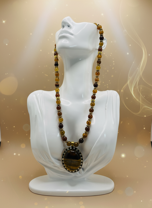 Tigers Eye Dragon Vein Agate Tibetan Necklace - Enhanced