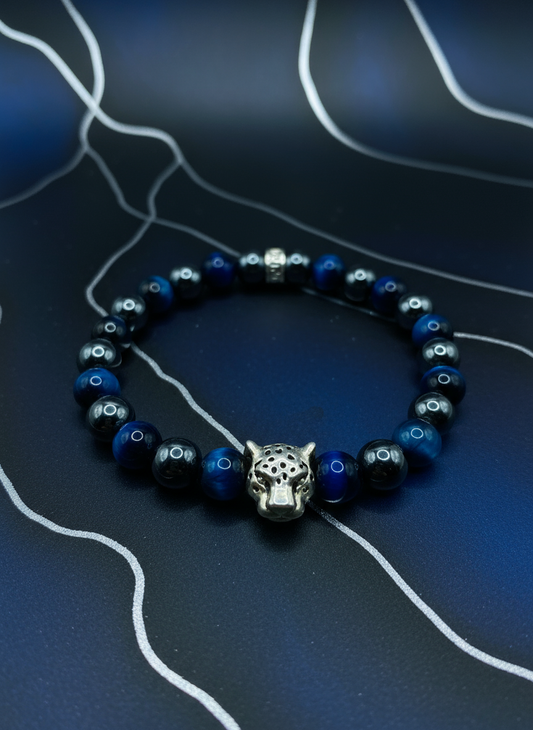 Tigers Eye Hematite Silver Leopard Charm Bracelet - Enhanced