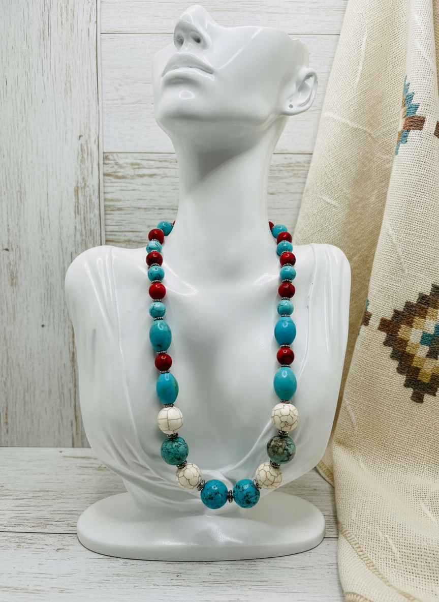 Turquoise Beaded Necklace Boho Enhanced