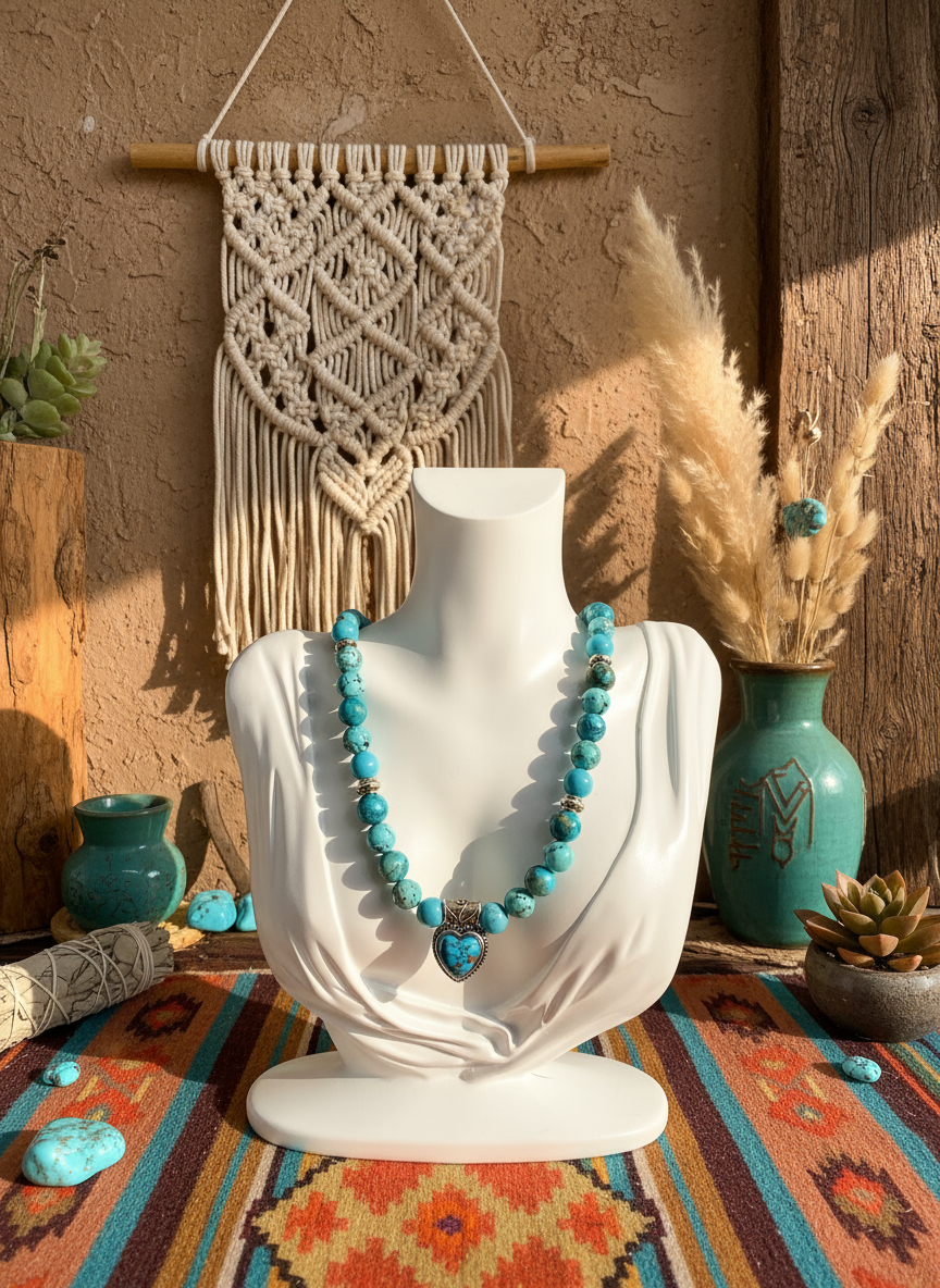 Turquoise Heart Necklace Enhanced