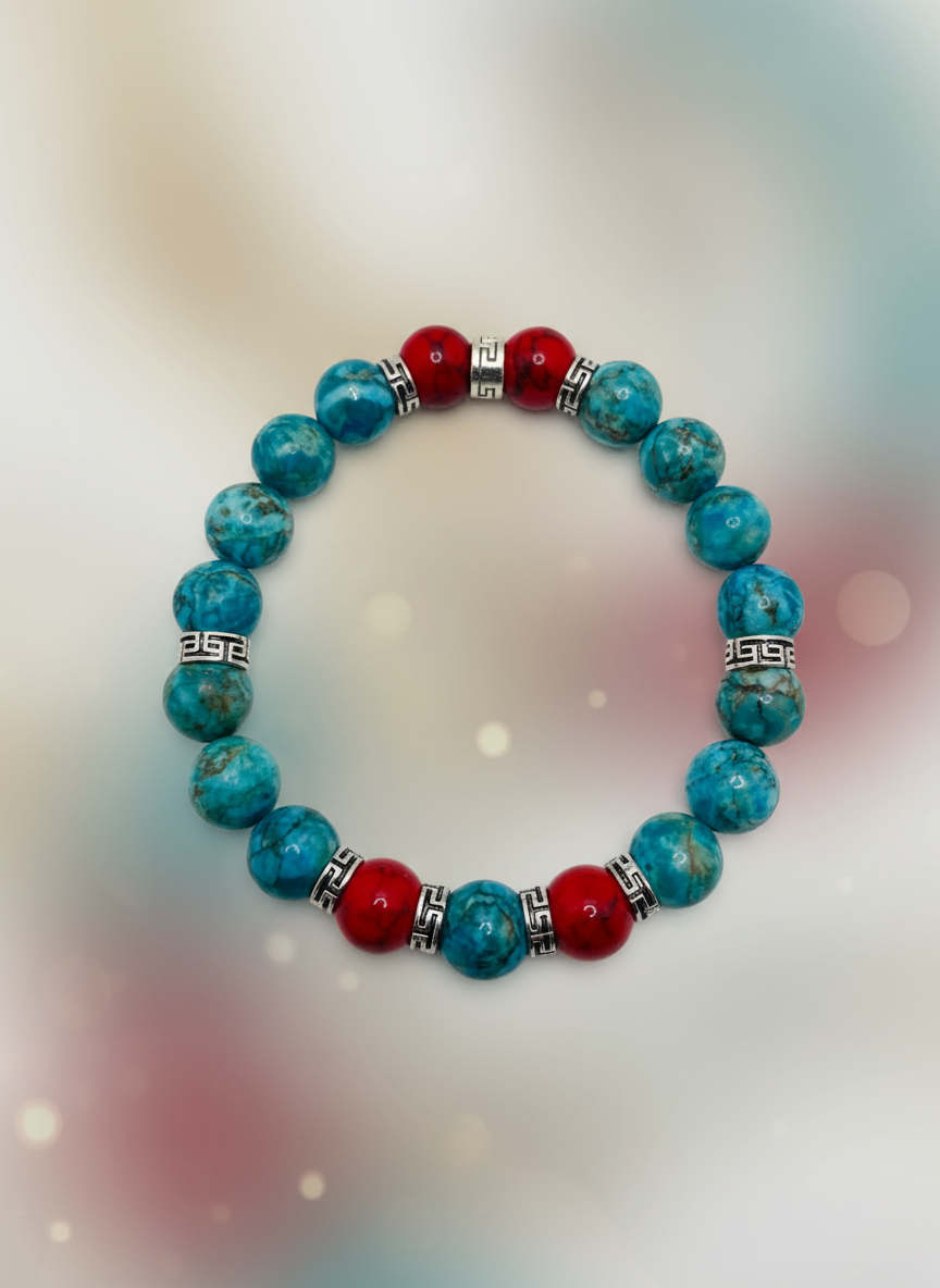 Turquoise Red Gemstone Tibetan Spacers Bracelet - Enhanced