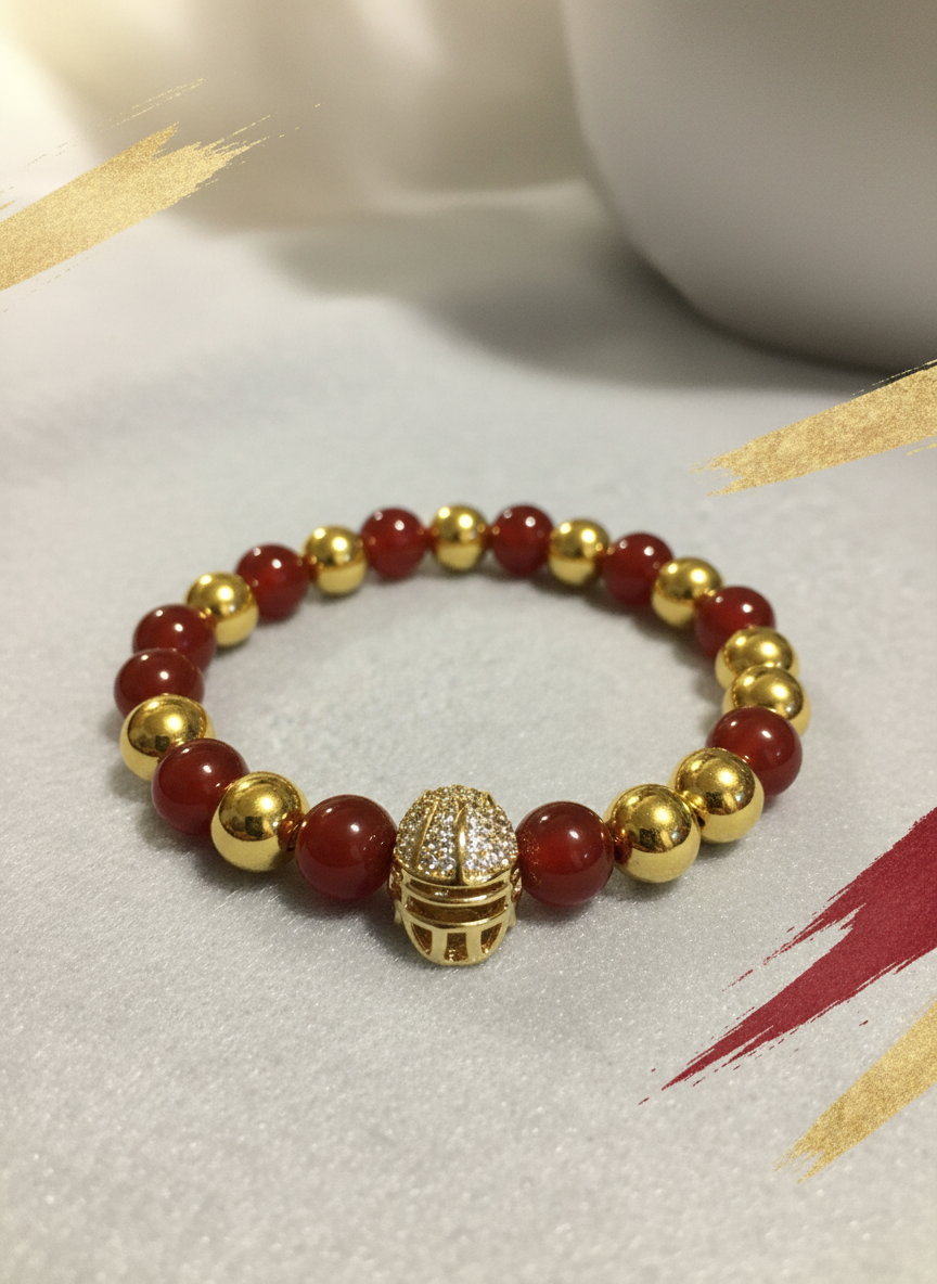 USC Trojans Carnelian Hematite CZ Football Helmet Bracelet - Enhanced