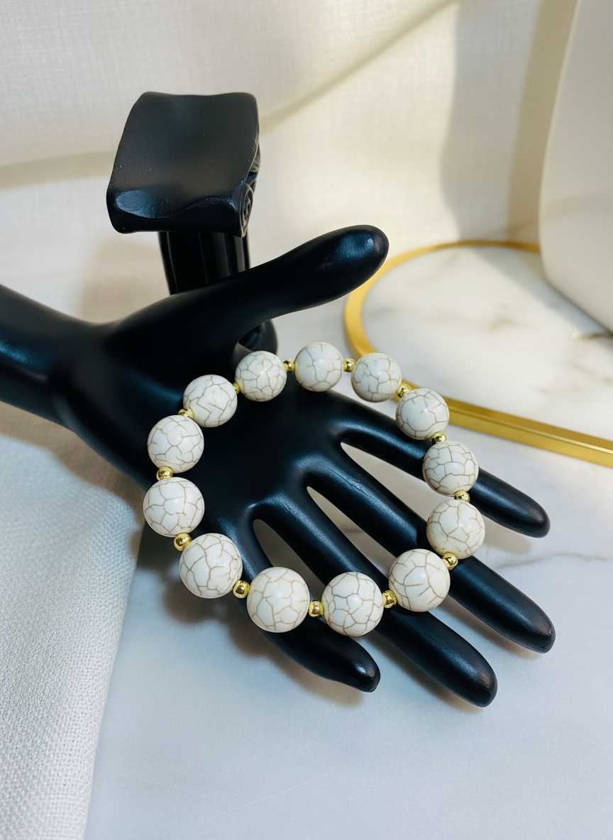 White Turquoise Gold Hematite Bracelet Enhanced