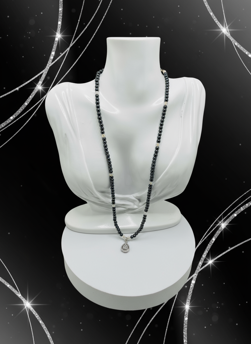 Women's Hematite Zirconia Crystal Necklace - Enhanced