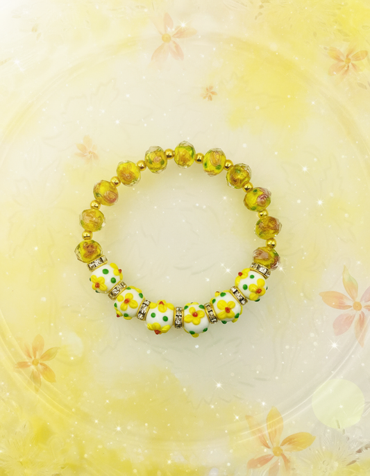 Yellow Flower Lampwork Glass Bracelet - Enhanced